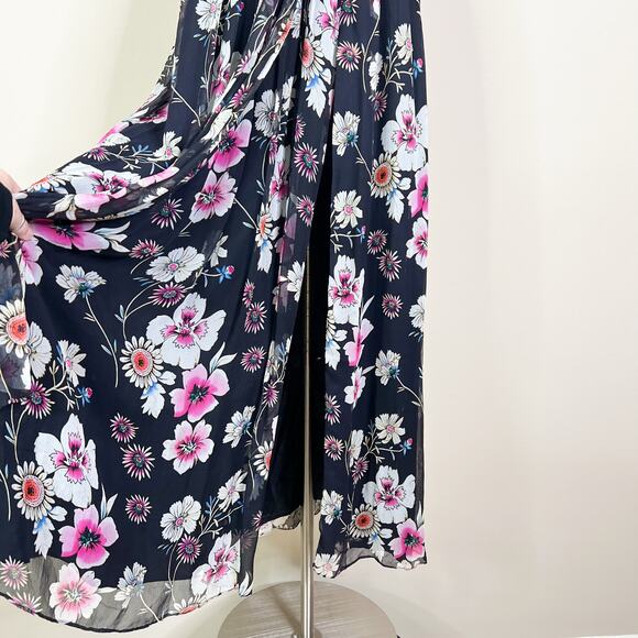 JILL Jill Stuart | Silk Floral Black Halter Cut Out Slit Maxi Dress Long Gown 2 - Picture 4 of 11